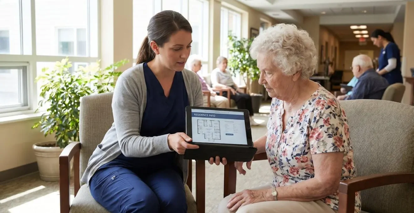 Professionnelle médico-sociale assise à côté d